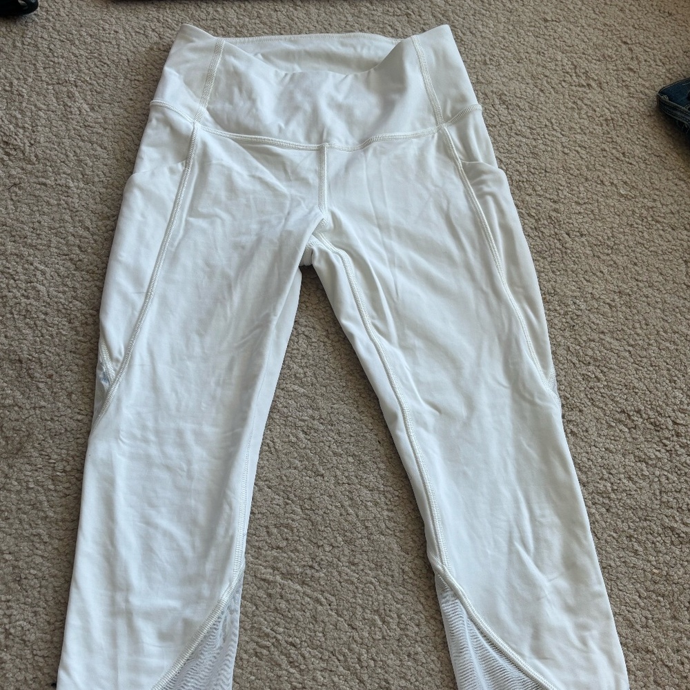 Lululemon Fast and Free Mesh white cropped leggings
